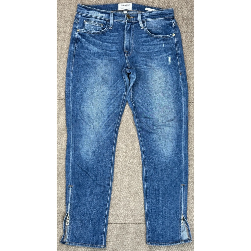 Frame Le Boy Women's 5 Pocket Distressed Zip Ankle Jeans Size‎ 25